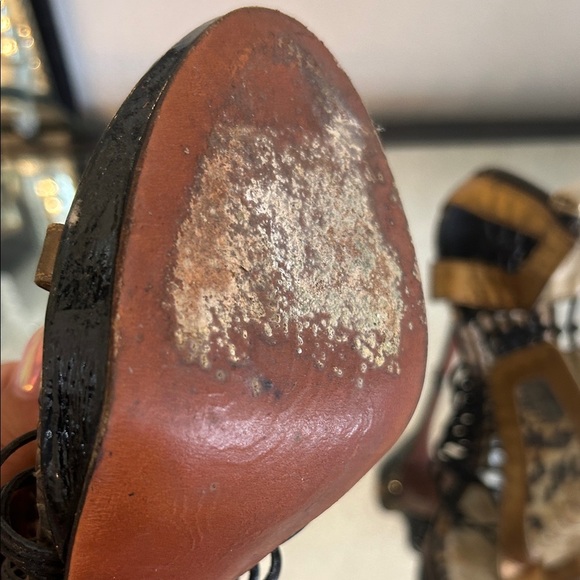 Genuine Snakeskin Strappy Sandals in Gold and Black Made in Italy 37 - Picture 4 of 10